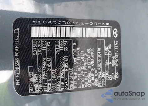 2023 Infiniti Qx55 Luxe Awd z USA, uszkodzony, nr VIN 3PCAJ5JR7PF103178